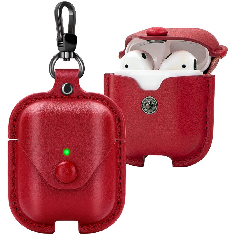 PG6 Leather Case for Airpods with Keychain, Premium Leather Vintage Portable Shockproof Protective Cover for Apple AirPods 1 and AirPods 2 Charging Case - Image 1